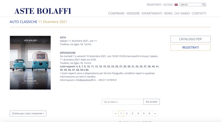 Auto d’epoca: cosa comprare all’asta Bolaffi 11 Dicembre 2021
